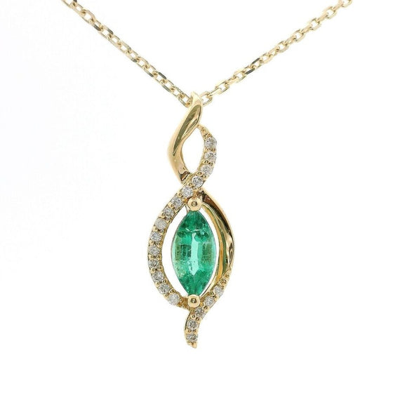 Brand New 14k Yellow Gold Emerald and Diamond Pendant Necklace 16
