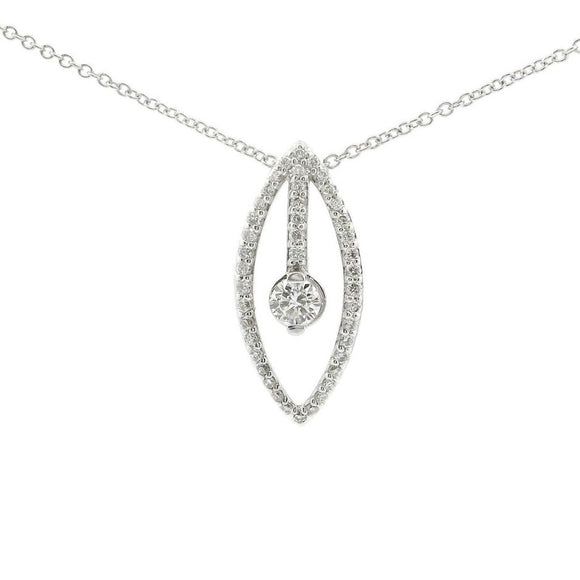 Brand New 18k White Gold and Diamond Marquise Pendant Necklace 16