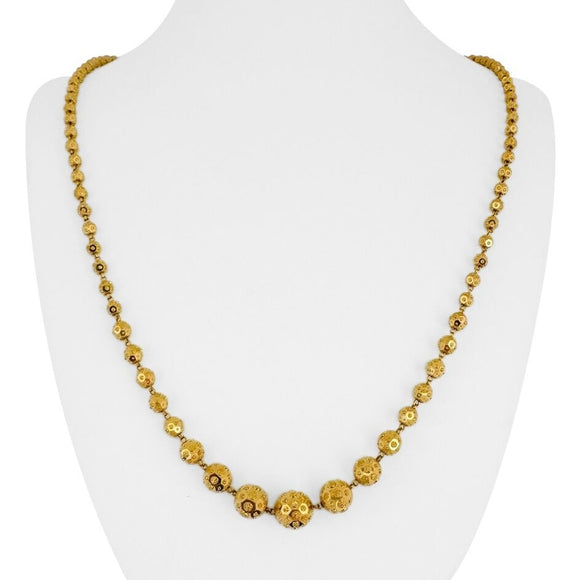 22k Yellow Gold 29.8g Ladies Graduated Fancy Ball Bead Link Necklace 25