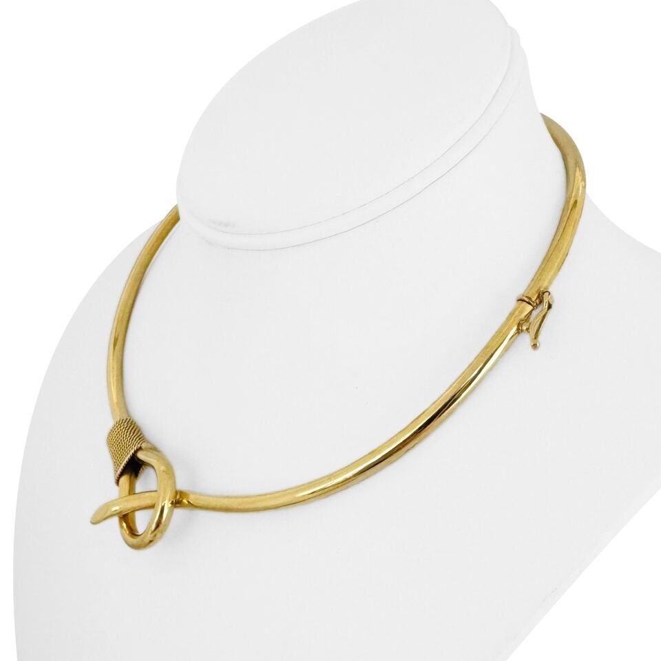 18k Yellow Gold 27.2g Ladies Fancy Knot Tube Collar Necklace 15"