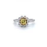 18k White Gold GIA Yellow Diamond Floral Engagement Ring Size 6
