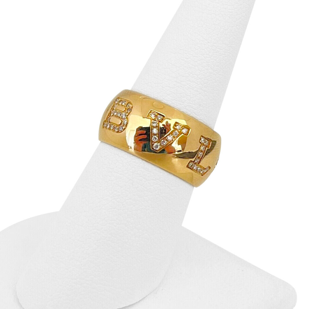 Bvlgari 18k Yellow Gold and Diamond Ladies Band Ring Italy Size 56