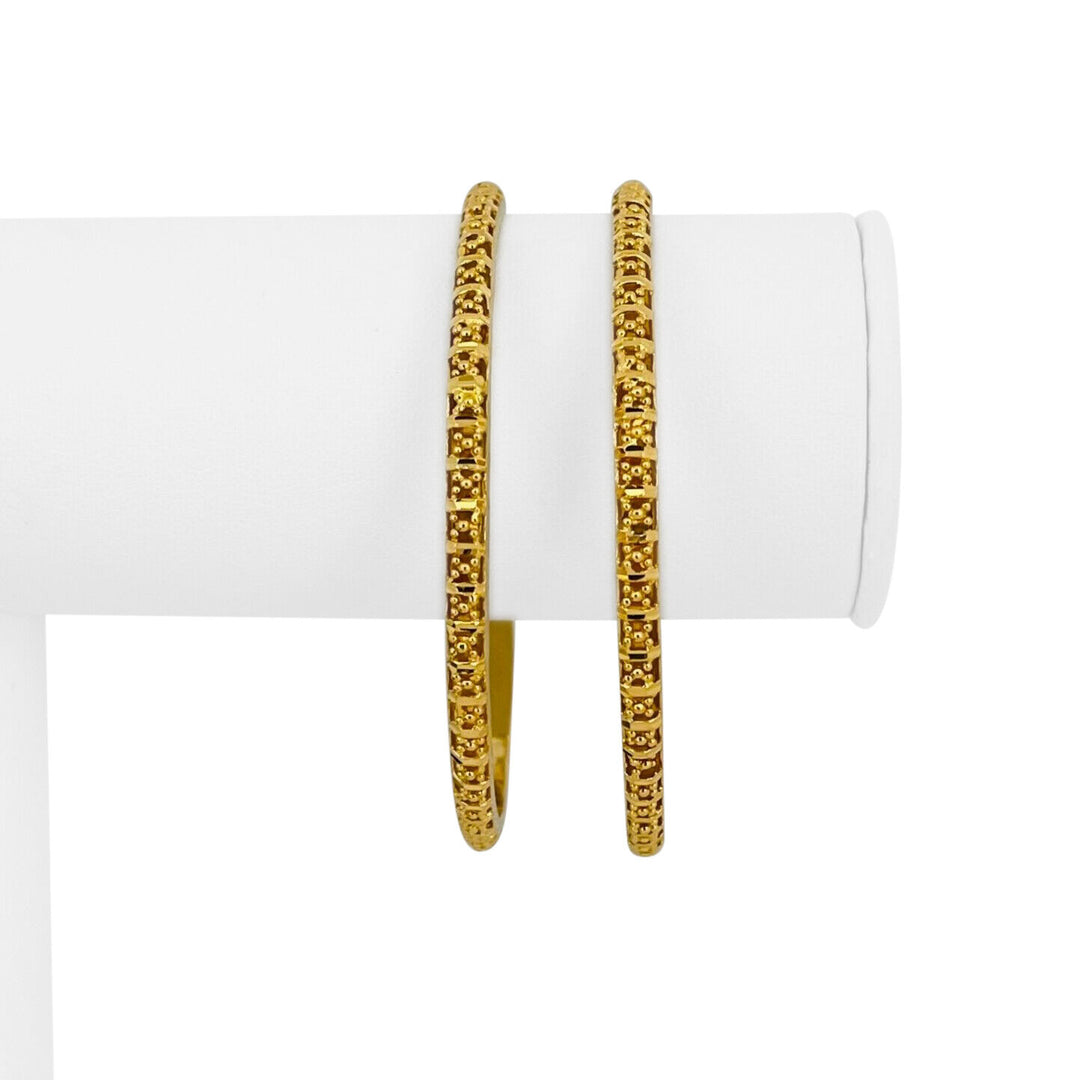 Pair of 22k Yellow Gold 20.9g Diamond Cut Fancy Beaded Bangle Bracelets 7.5"