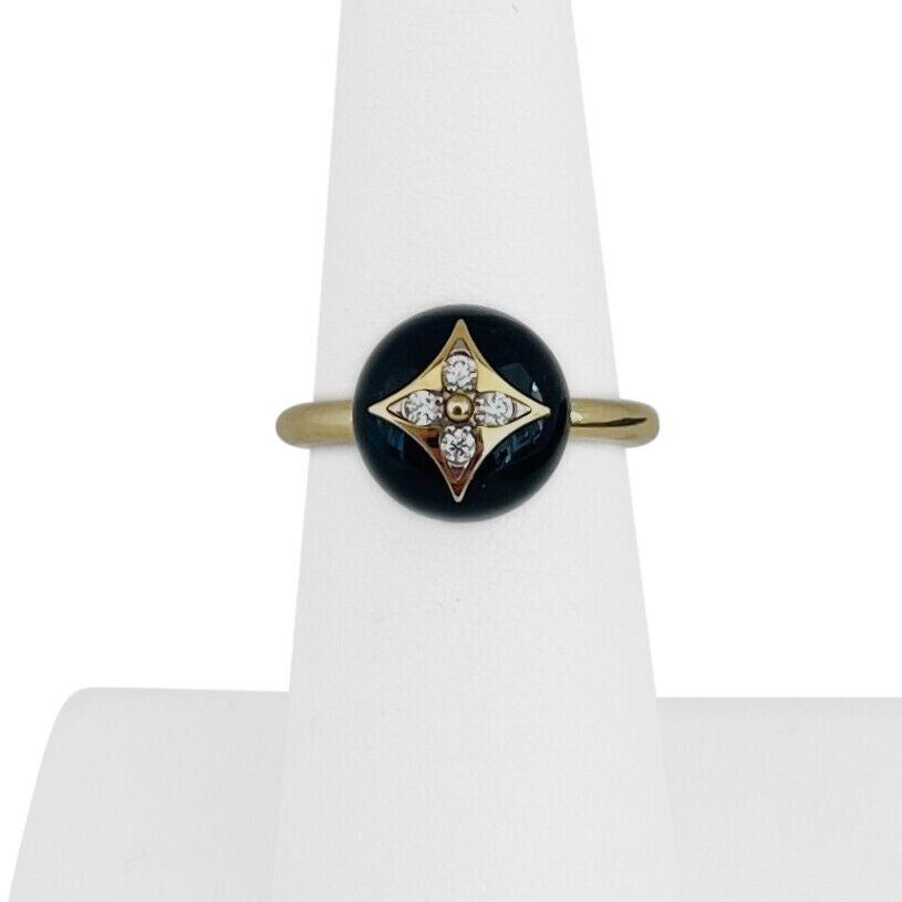 Louis Vuitton B Blossom 18k Yellow Gold Onyx and Diamond Ring Size