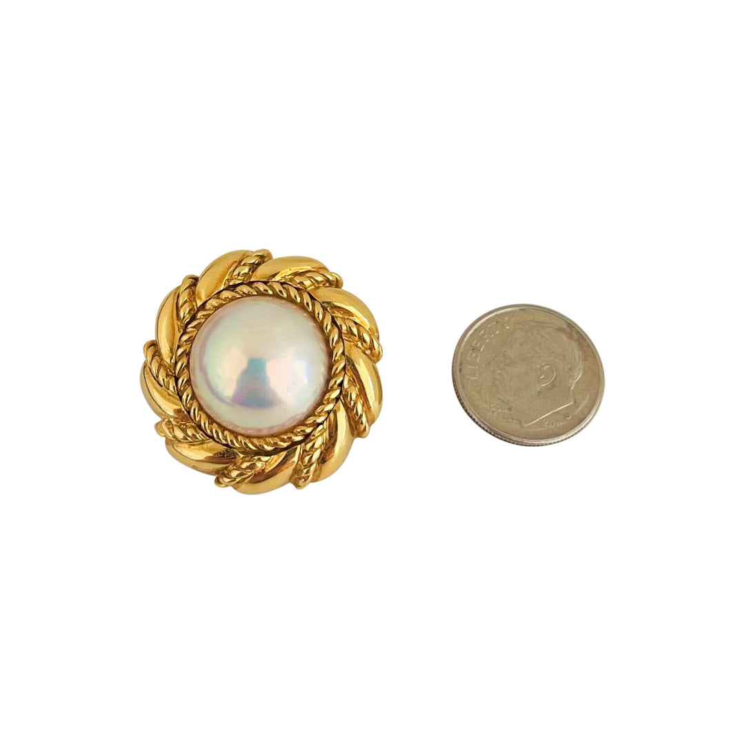 Mikimoto 18 Karat Yellow Gold and  Mabe Pearls Earclips
