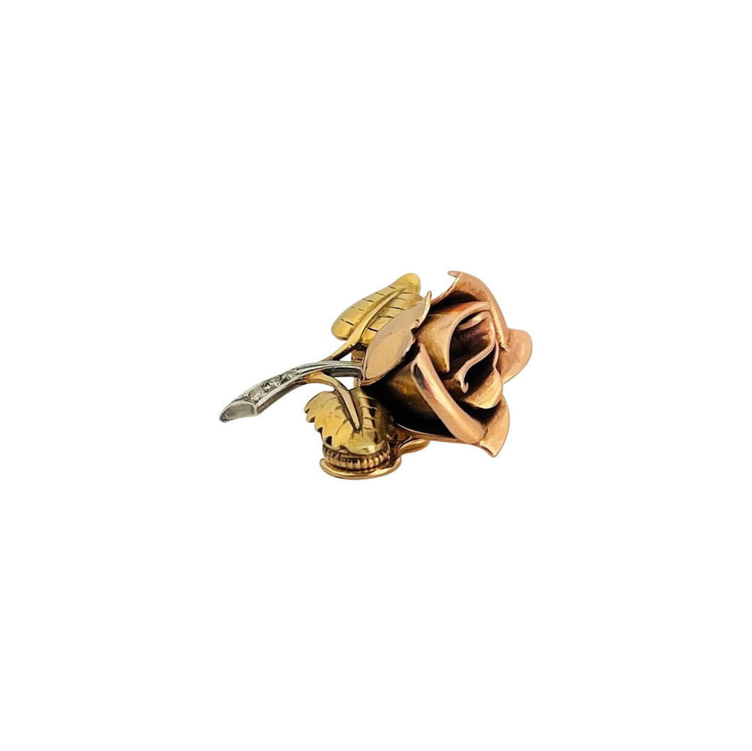 Cartier Vintage 18k Rose & Yellow Gold Platinum and Diamond Rose Earclips 1940