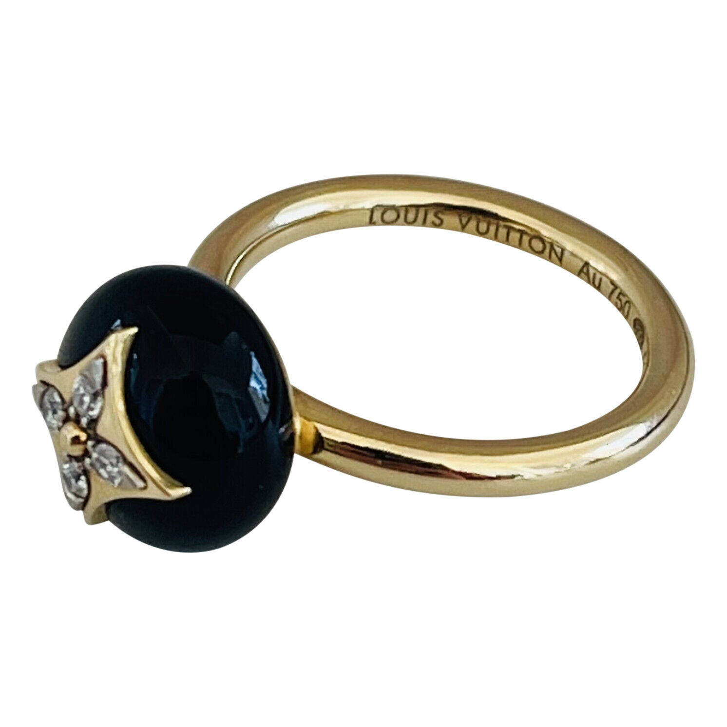 Louis Vuitton B Blossom 18K Yellow Gold Onyx and Diamond Ring Size 51