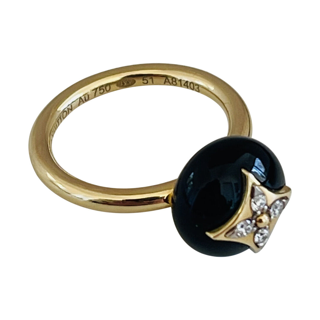 Louis Vuitton 18K Onyx & Diamond B Blossom Ring - 18K Yellow Gold