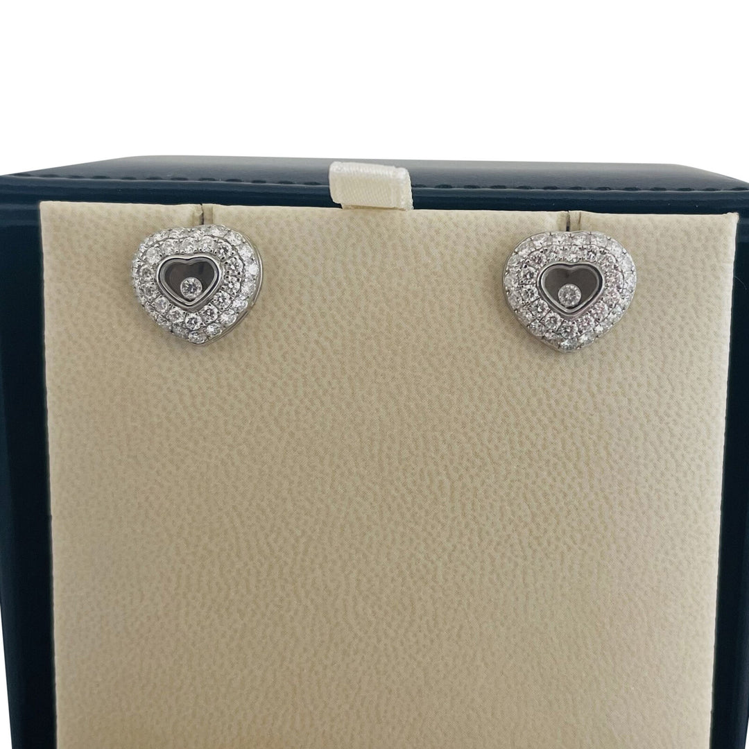 Chopard Happy Hearts Floating 1.50cttw Diamond 18k White Gold Earrings with Box