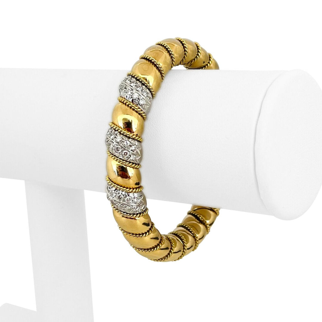 Sabbadini 18k Yellow and White Gold Diamond Heavy 55g Cuff Bracelet Italy